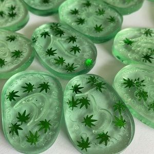 Handmade green glow in the dark witch runes set of 14